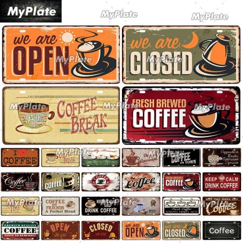 Coffee Sign License Plate Metal Sign Tin Sign Vintage Cafe Decor Metal Plaque Man Cave Bar Sign Home Decor