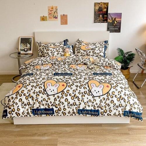 Bonenjoy Bed Sheet Set Single Size Leopard Bedding Sets Cartoon Style Rabbit Printed Queen Size Bedclothes Double Bedding Kit