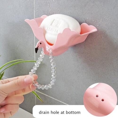 Creative Flamingo Shape Soap Dish Soap Rack For Shower Bathroom Free Punching Soap Tray Wall Mounted Soap Box Storage Holder