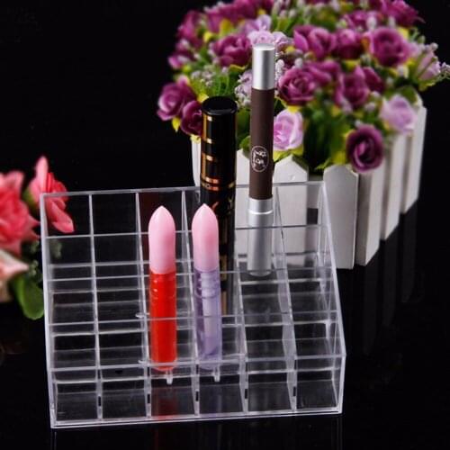 Hot 24 Lipstick Holder Display Stand Clear Acrylic Cosmetic Organizer Makeup Case Sundry Storage makeup organizer organizador