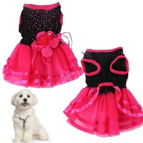 Pet Dog Rose Flower Gauze Dress Skirt Puppy Princess Clothes Apparel