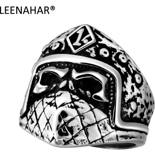 1PC High Quality 316L Stainless Steel Punk Mask Mens Biker Ring Devil Skull Skeleton Band With 1% Helmet Jewelry