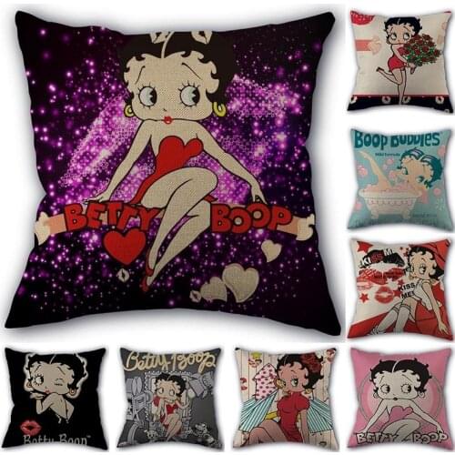 Betty Doll Cartoon Cushion Cover Soft Linen Square Zipper Cushion Cover Size 45X45cm Home Bedroom Hotel Decoration Cushion Cover