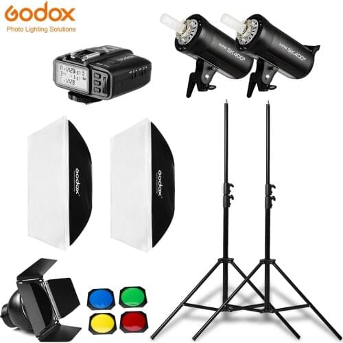 Godox 800W 2x SK400II 300Ws Flash Light Kit with Godox X1 System Trigger & 2x 60x90cm Softbox & 2x 280cm Light Stand,Barn Door