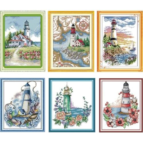 Lighthouse Series Cross Stitch Kits 11CT 14CT Scenery Printed Pattern Crafts Needlework DMC Counted Embroidery Accessories Decor
