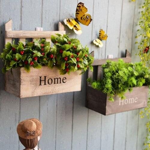 Wall Hanging Wooden Flower Basket Cute Vase Pots Planter Simulation Home Garden Decoration Photography Props