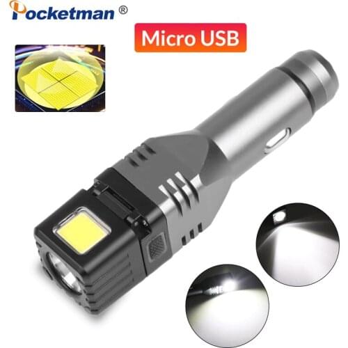 2020 New Arrival Tactical Flashlight USB Rechargeable COB LED Torch Car Charging Multi-function Flashlight with Built-in Battery