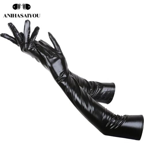 New patent leather long gloves women sexy coated gloves color bright leather Gloves steel pipe stage performance gloves-1301