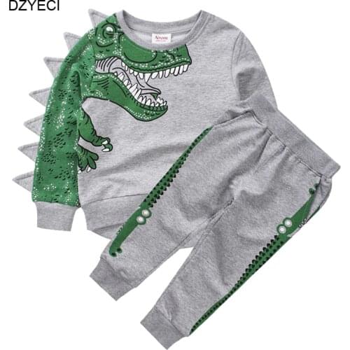 2019 Fall Winter Dinosaur Set For Baby Boy Boutique Tracksuit Crocodile Children Cartoon Sweatshirt Top+Sport Pant Suit Outfit