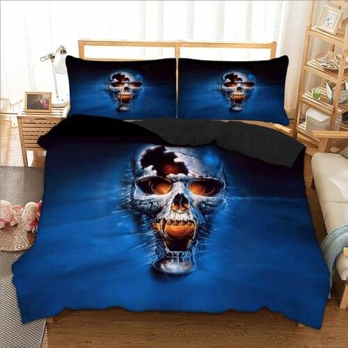 Drop shipping Bedding Sets 3D Digital Printing Skull Bedding Set Duvet Cover Queen King Cool Blue Skull blankets cover