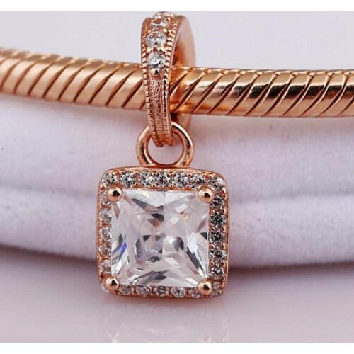 Authentic S925 DIY Jewelry Timeless Dangle Charms fit Lady Bracelet Bangle Rose & Clear CZ