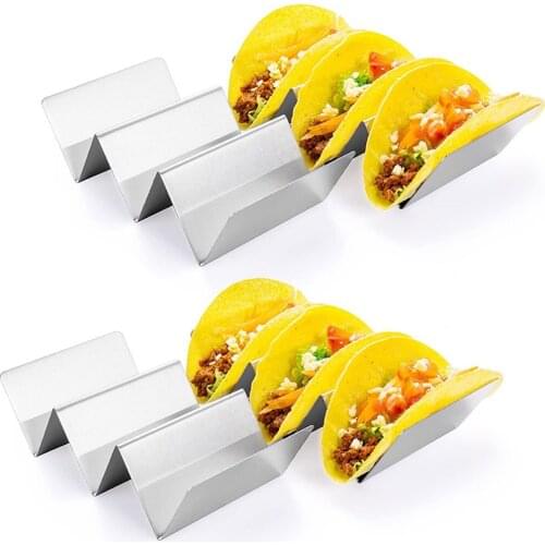 3 Grids Stainless Steel Taco Shell Holder Mexican Pancake Stand Kitchen Plate Food Protector Bracket Tray With or Without Ears