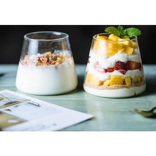 Transparent Glass Wine Mug Simple Dessert Ice Cream Container Breakfast Milk Cup Whiskey Juice Beer Cocktail Mug Drinkware