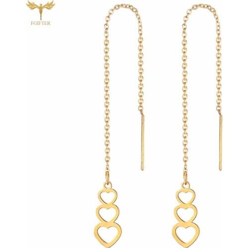 Romantic Love Earrings Three Love Hearts Pendant Drop Earrings Fashion Personality Tassel Ear Line Womens Long Chain Jewellry