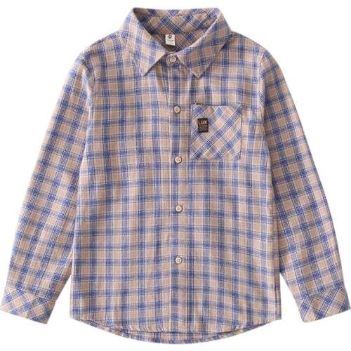 Kids Boys letters printed plaid cotton shirt new spring / autumn big virgin boy shirt 4-12 years old