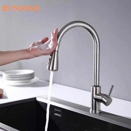 Touch Kitchen Faucets Brushed Nickel Pull Down Kitchen Sink Faucet Sensitive Sensor Kitchen Mixer Tap Smart Touch Kitchen Faucet