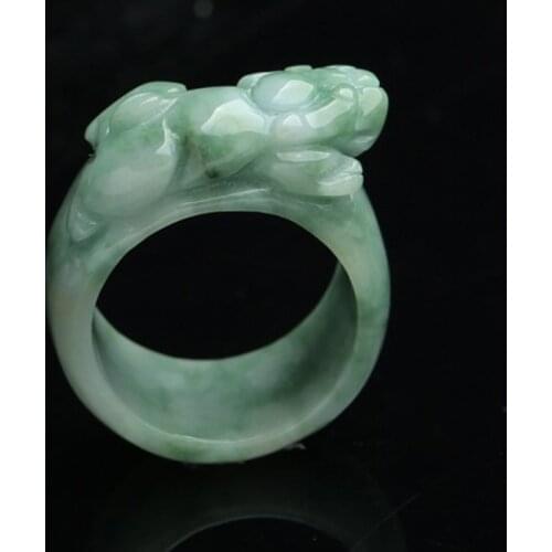 Certificate) Drop Shipping Natural Light Green AAA Grade Jadeite Jade Ring Finger 3D Carved PIXIU Gift For Mens Jewelry