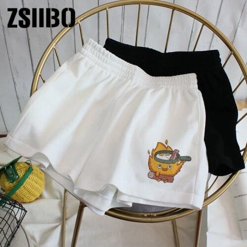 Elastic waist casual beach party Korean clothing size high waist cartoon cute print sports shorts female summer womens shorts