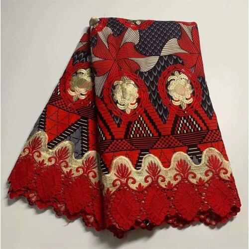 SJ Lace 2021 Pretty Embroidery African Ankara Wax Fabric With Lace Nigeria Women Print Cloth For Sewing Party Dress French d2-8