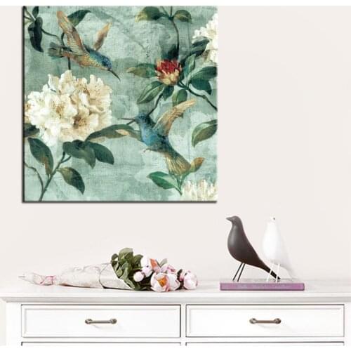 Traditional Hand Painted Flowers and Birds Canvas Painting Prints and Posters Wall Art Pictures for Living Room Home Decoration