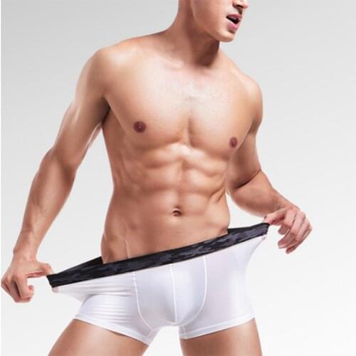 Summer Transparent Ice Silk Men Underwear Seamless Boxer Short Ultra Thin Sheer Breathable Comfortable Pantie Underpant