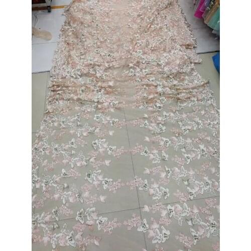 Stock 5yards/bag YY021# 4 colors Embroidered mesh fabric with 3D colorful butterflies for wedding dress dinner