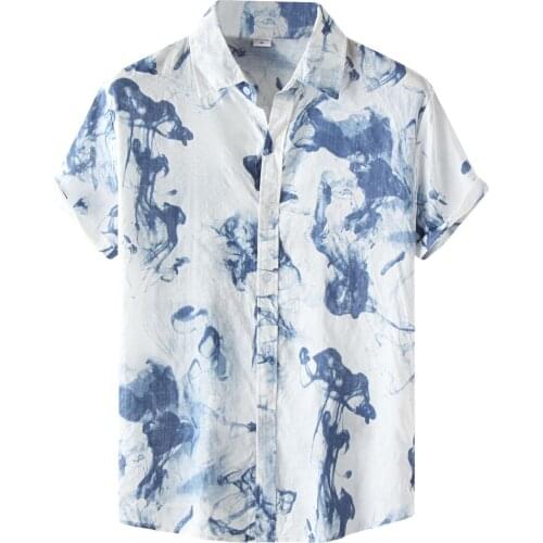 Vintage Loose Short Summer Clothing Men Fashion Trend Short Sleeve Shirt Beach Print Single-breasted Lapel Shirt For Men