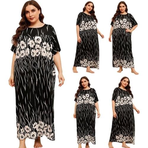 Dubai Kaftan Printed Long Dress Muslim Abaya O-neck Arab Summer Short Sleeve Maxi Robe Ramadan Casual Loose Turkish Plus Size