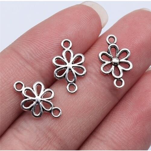 WYSIWYG 40pcs 15x9mm Antique Silver Color Flower Connector Charms For Jewelry Making DIY Jewelry Findings