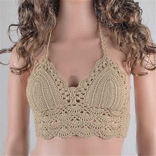 Hot Sale New Women Bralette Halter Neck Crop Top Hollow Out Lace Knit Crochet Cami Tanks Elegant Woman Summer Camisoles Bra 2019