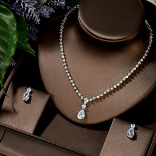 HIBRIDE Luxury Round Shape Cubic Zirconia Earrings and Necklace Jewelry Sets For Women Bridal Wedding Party Accessories N-306