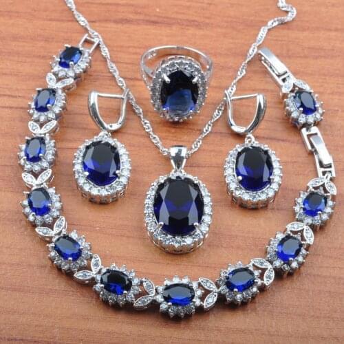 Bridal Jewelry Sets Blue Cubic Zirconia For Women Wedding Earring Pendant Necklace Ring Bracelet JS0460