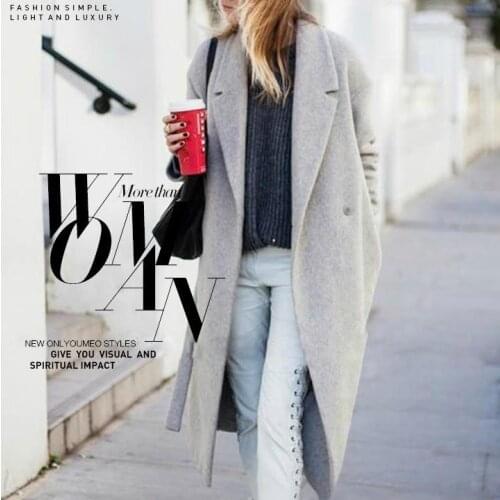 Fall Winter Women Simple Cashmere Look Maxi Long Robe Belted Coat Female Woolen Outerwear Manteau Femme Abrigos Mujer