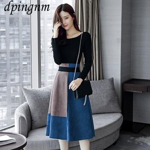 2020 New Autumn Winter Long Sleeve Black Loose Hem Irregular Pleated Bandage Two Piece Dress Women Fashion JR474