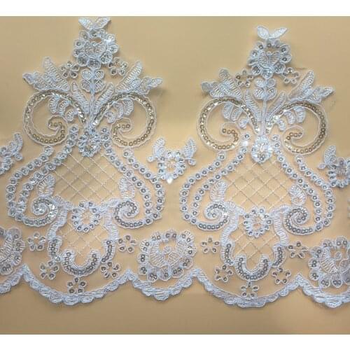1Yard Embroidery Beaded Sequined Lace Trim Gorgeous Glitter Lace Trimming By Yard Motif Dress Decoration Bridal Fabric