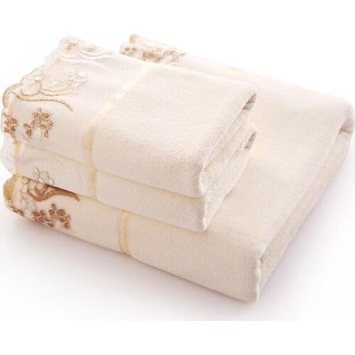 100% Cotton Embroidered 3 pcs Towel Set for Adults Home 1pc*70*140cm Bath Towel 2pcs*34*76cm Face Towels