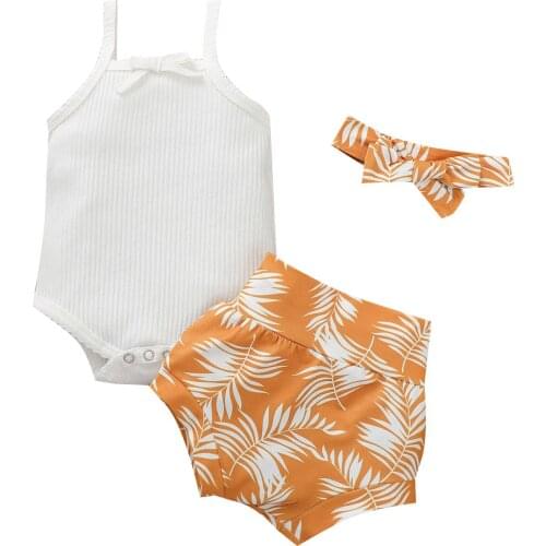 2020-12-22 Lioraitiin 3Pcs Set 0-24M Newborn Infant Baby Girl Clothing Set Sleeveless Solid Kintting Romper Top Shorts 2Styles
