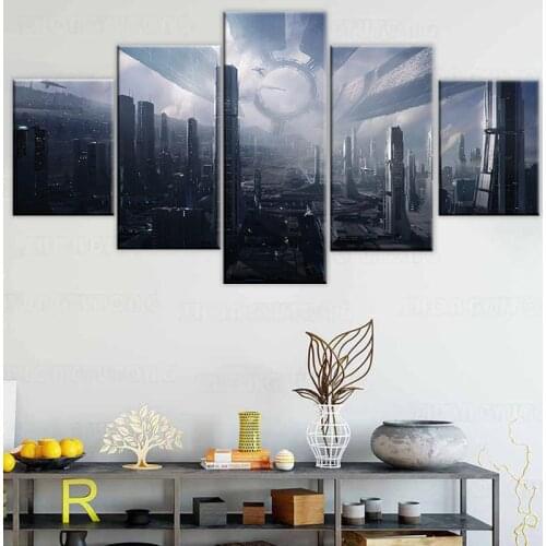 Citadel Mass Effect 5 piece Wallpapers modern Modular Poster art Canvas painting for Living Room Home Decor with frame