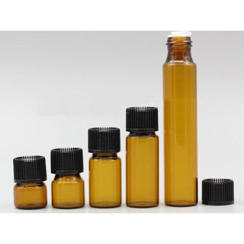 50/100/200pcs/lot 1/2/3/5/10ml Perfume Essential Oil Bottles brown Glass tube Bottle black grain cap stopper plug For Cosmetic