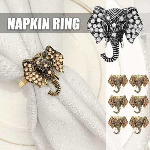 6/12pcs Retro Elephant Napkin Rings Chic Rhinestone Elephant Napkin Ring Western Napkin Buckle Table Decoration