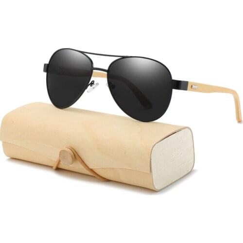 Bamboo pilot Sunglasses Men Wooden metal Women pilot Brand Designer Mirror Sun Glasses for women men with case retro de sol