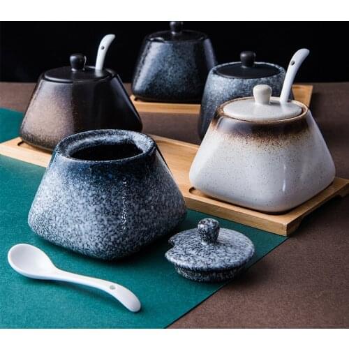 Spice Jar Ceramic Spice Box Household Kitchen Seasoning Jar Set Chili Jar Combination Salt Monosodium Glutamate Condiment Bottle