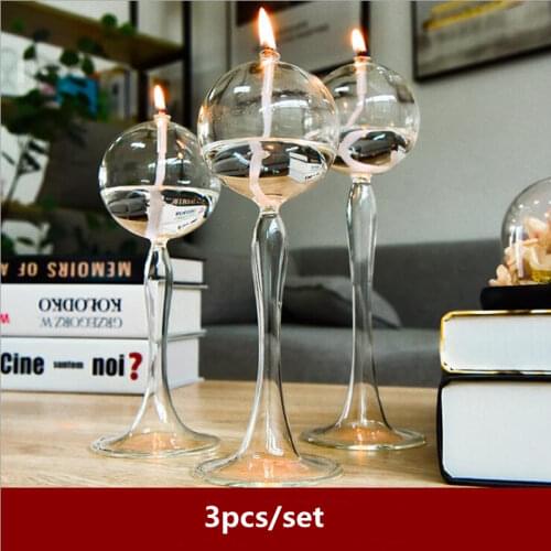 Free Shipping 3pcs/pack Creative Glass Oil Lamp Wedding Decoration Handcraft Glass Candle Holder Friend Gift Candle Holder
