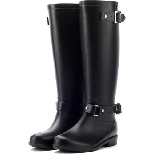 Comemore 2021 Rainboots Waterproof Flat Shoes Women Black Water Fashion Zip Rain Boots High Zip Non-slip Female PVC Comfortable