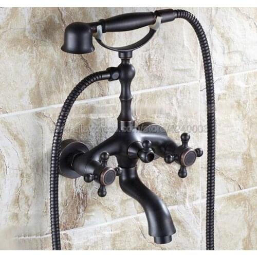 Oil Rubbed Bronze Bathtub Faucets Telephone Style Tub Mixer Taps Dual Handle Bathroom Bath Shower Faucet with Handshower Ktf701