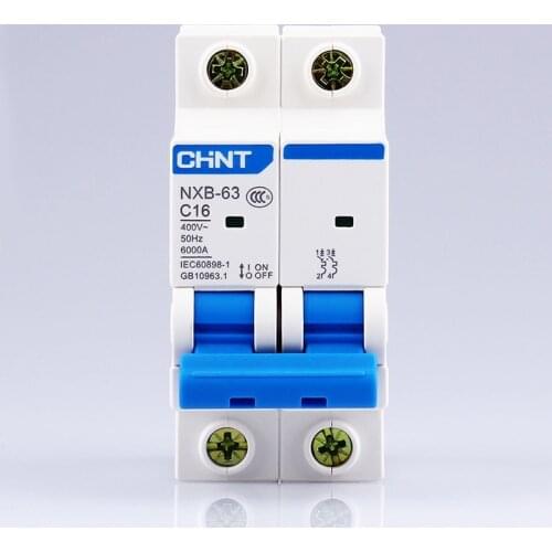 CHINT 2P air switch AC 230/400V NXB-63 C 6 10 16 20 25 32 40 50 63A Load protector Short circuit trip DZ47