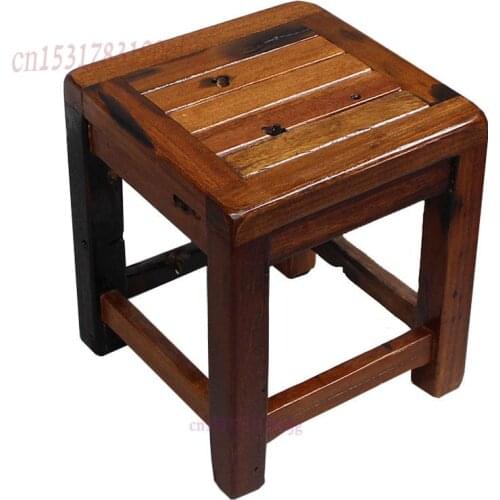 Old Boat Wooden Small Stool Solid Wood Low Stool Shoe Change Small Square Stool Ancient Boat Wooden Stool Living Room Boat Woode