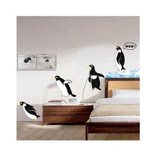 DIY 3D Carton Cute Walking Penguins Wall Stickers Animal Kids Rooms Decoration Wall Decals Adesivo De Parede Children Wallpaper