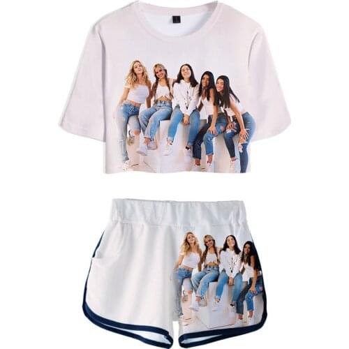 Hip-hop Belly Button t-shirt Two-piece Set + Shorts Ladies Sexy T Shirt Set Brand Design The Hype House Young Girl Rholycrown