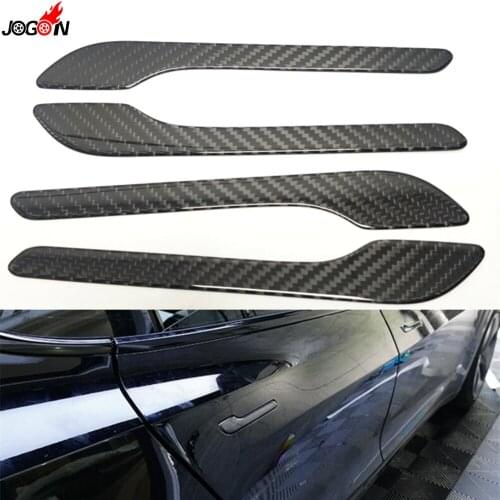 4pcs Gloss&Matt For Tesla Model 3 2017+ Model Y 2020 Real Carbon Fiber Car Side Body Door Handle Cover Trim Molding Accessories